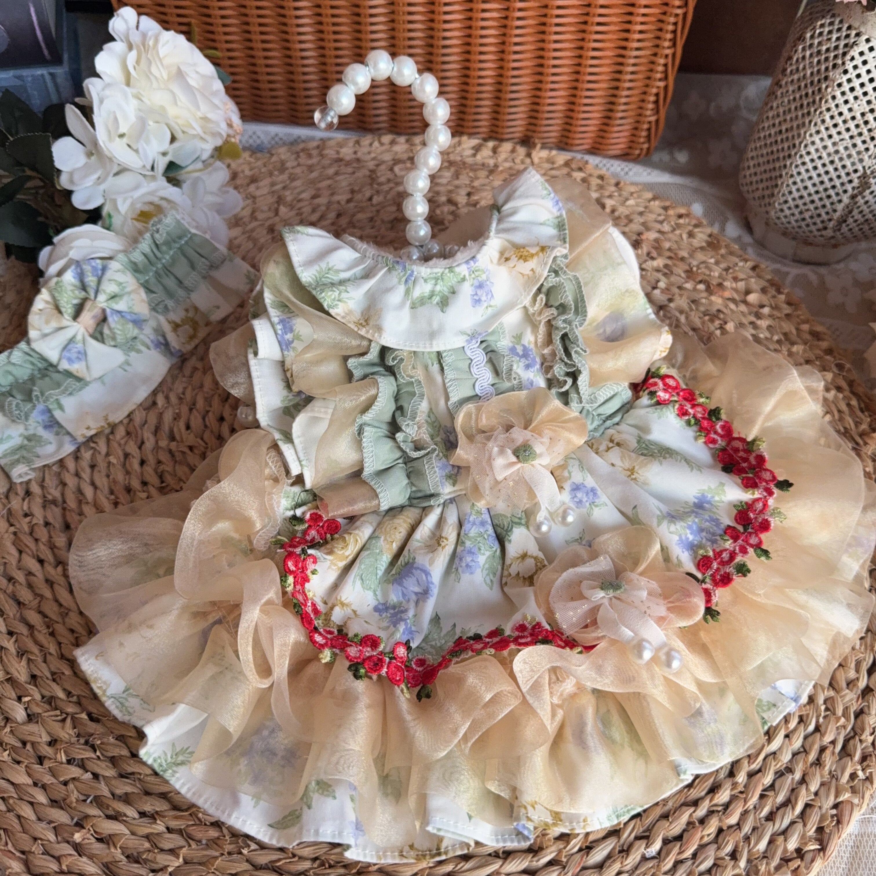 Amya - Warm Fleece Floral Lolita Pet Dress Pet Dress Amya