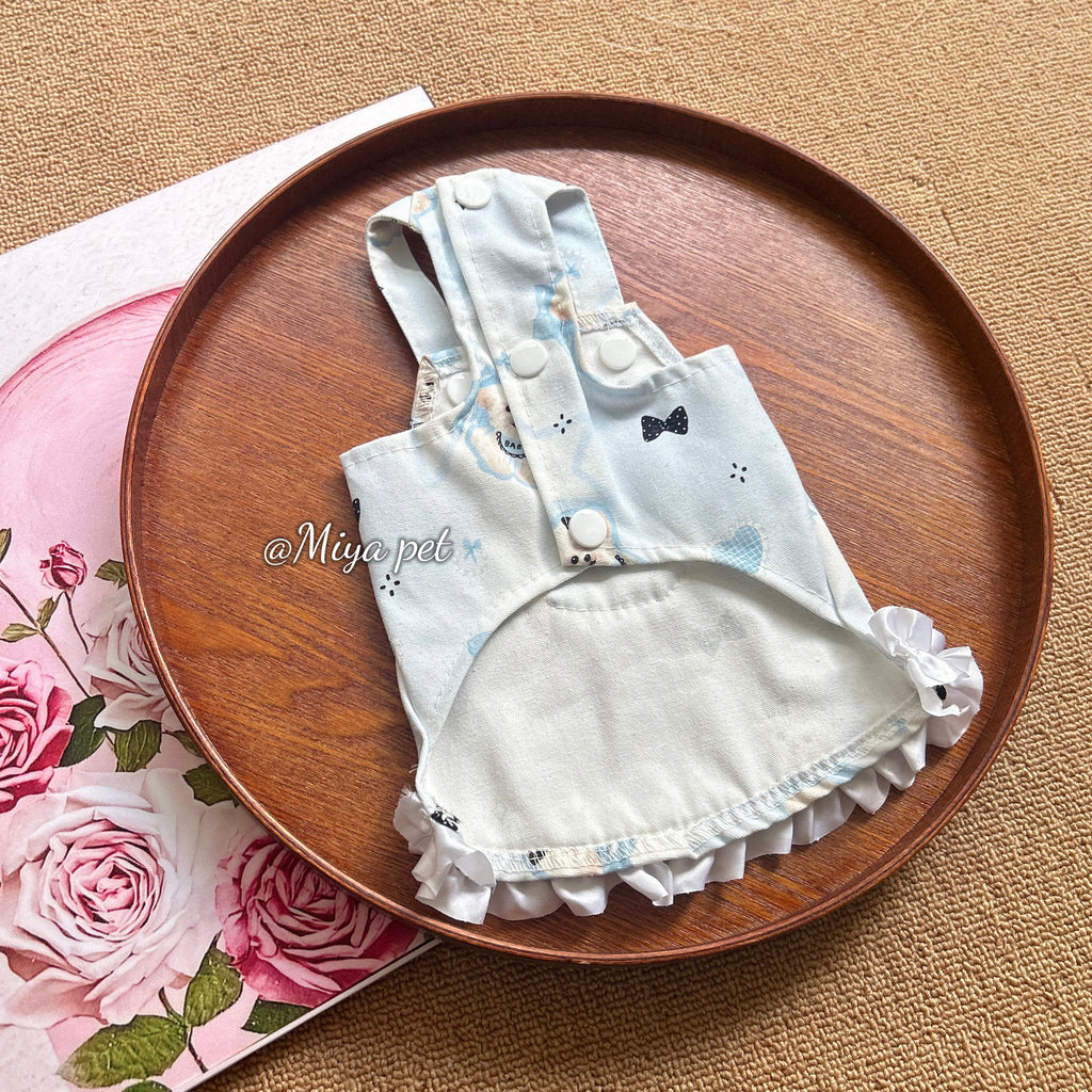 Bear Print Cotton Overall Pet Dress with Front Buttons for Small Dogs & Cats Pet Dress Miya