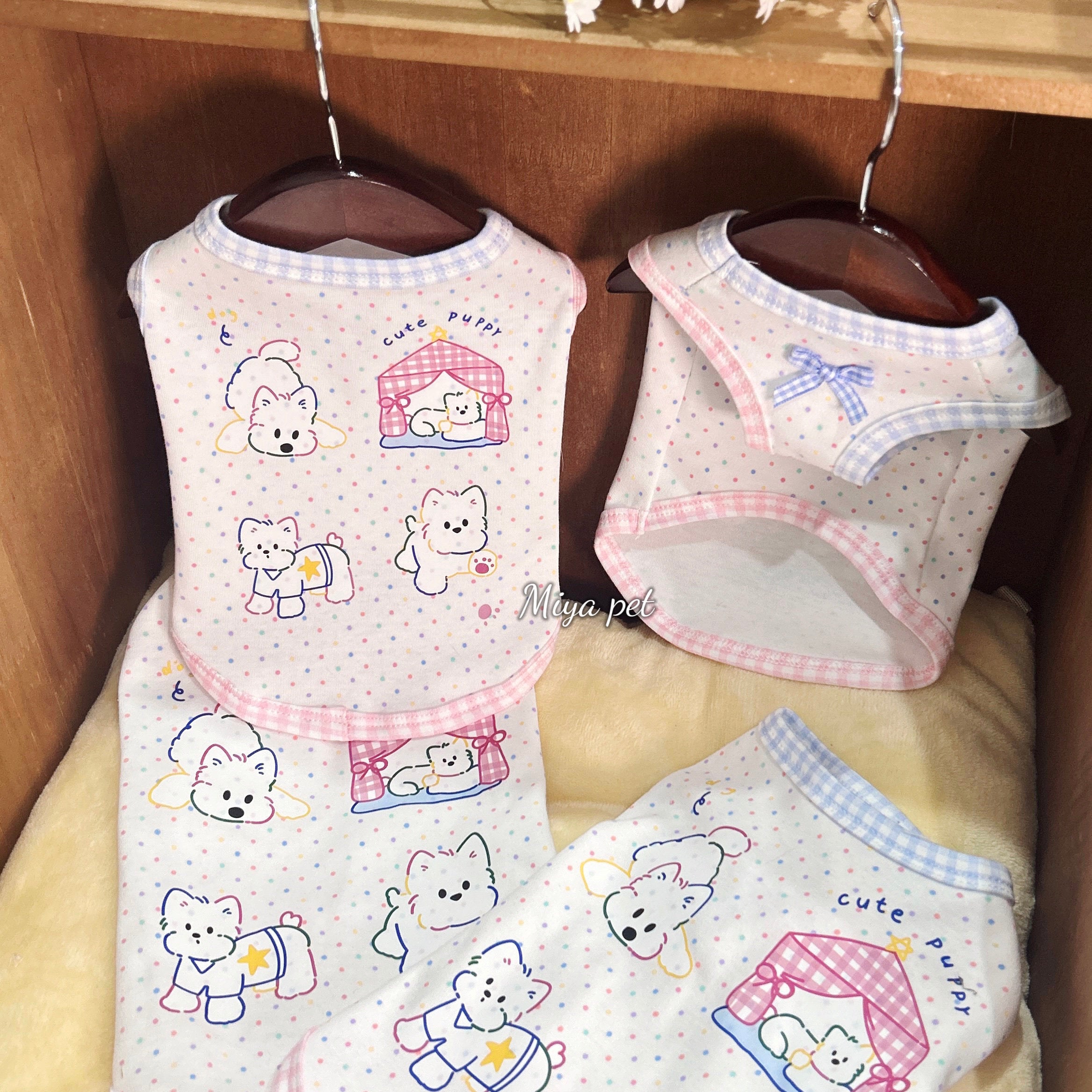 Puppy Print Cotton Pet Tank Top for Small Dogs & Cats Pet Top Miya