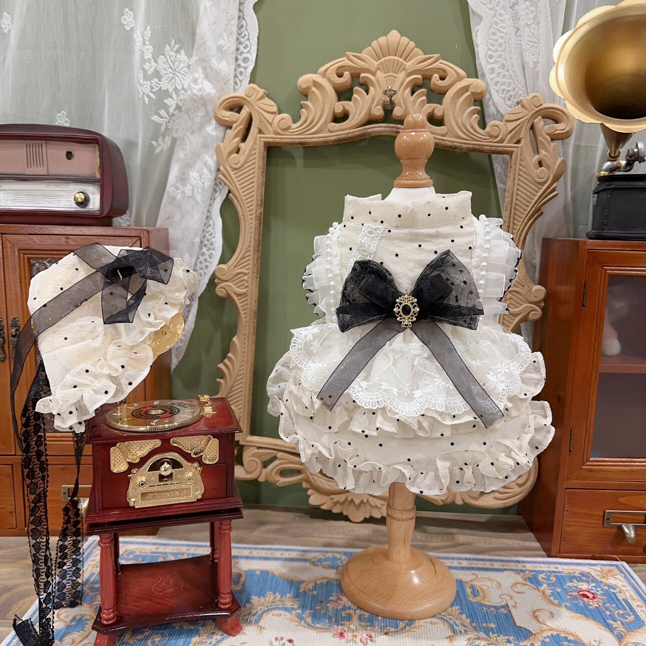 Amya White Polka Dot Lolita Pet Dress Pet Dress Amya