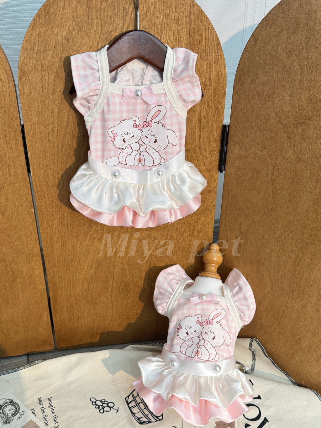 Pink Gingham Bunny Print Pet Dress Pet Dress Miya