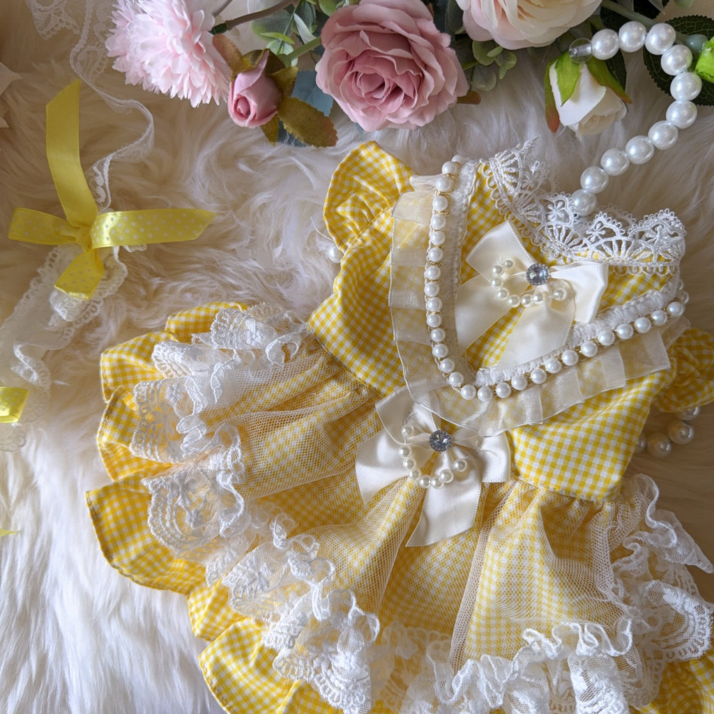 Amya - Yellow Gingham Lolita Pet Dress Pet Dress Amya