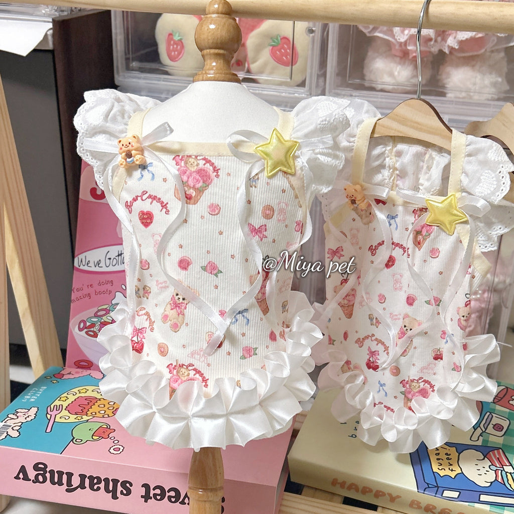 Cupcake Bear Print Lace Strap Pet Dress for Small Dogs & Cats Pet Dress Miya