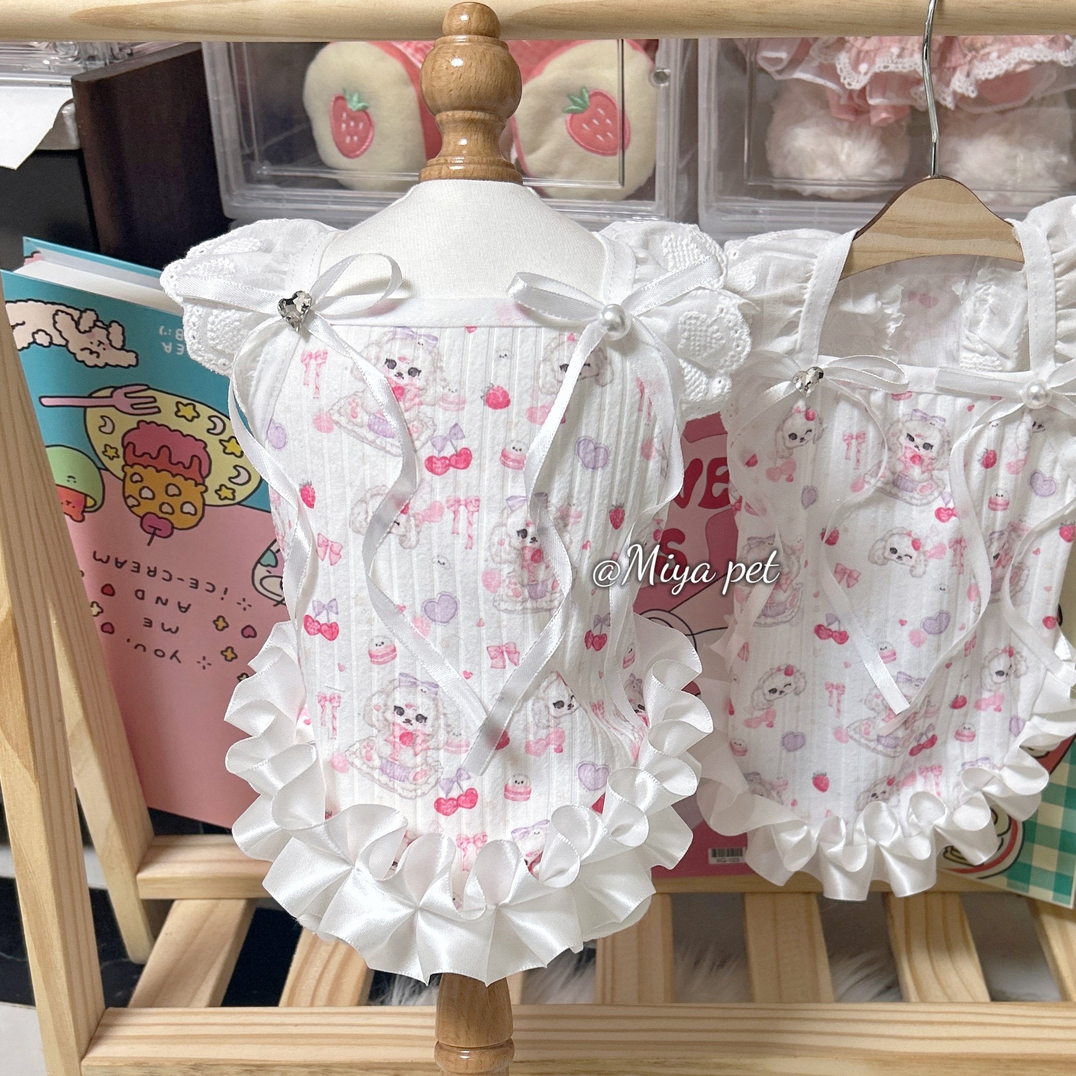 Puppy Print Lace Ribbon Camisole Pet Dress for Small Dogs & Cats Pet Dress Miya