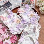 Purple Pink Bear Print Color Block Pet Dress for Small Dogs & Cats Pet Dress Miya