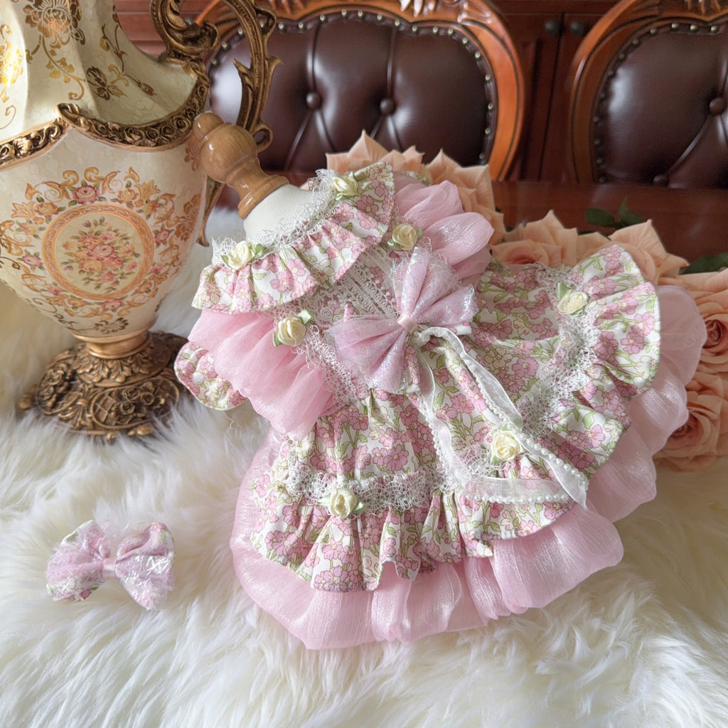 Amya - Pink Floral Ruffle Lolita Pet Dress Pet Dress Amya