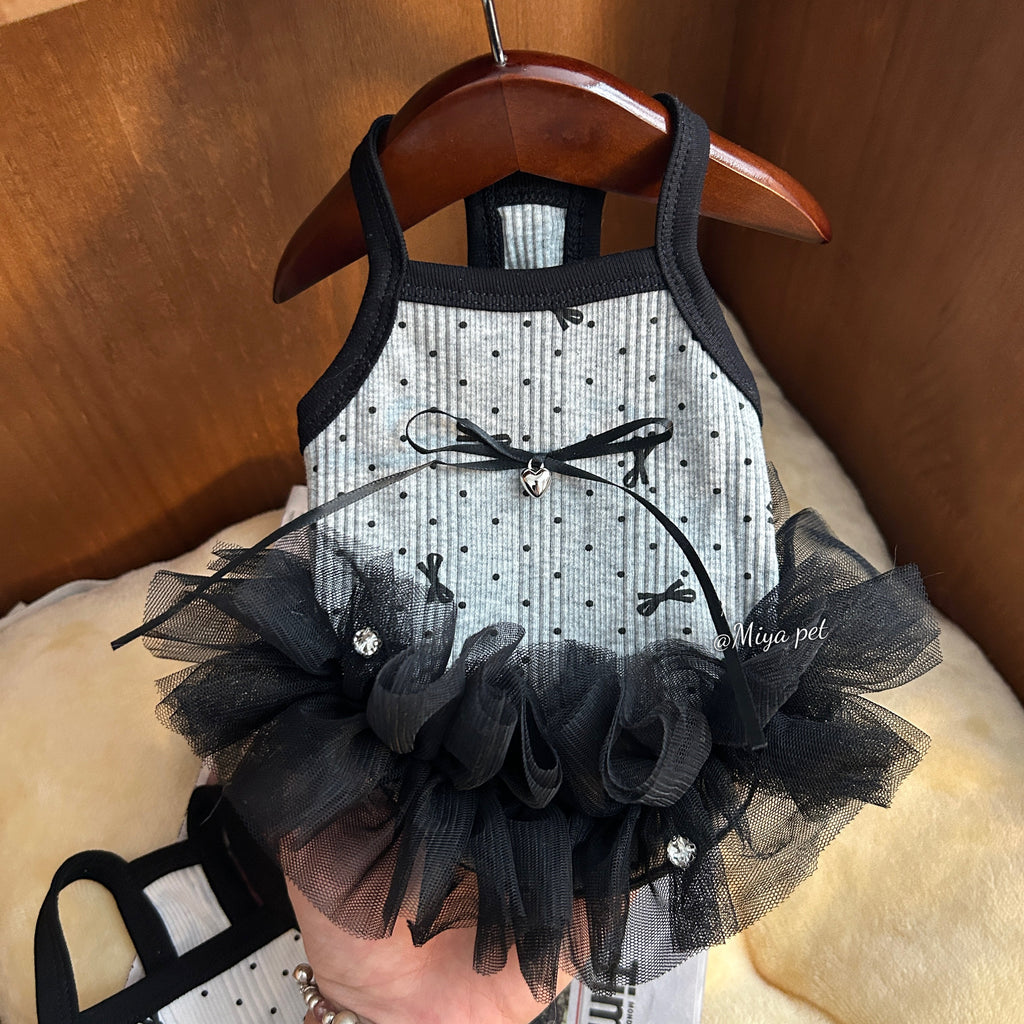 Black Tulle Tutu Pet Dress with Rhinestone Bow for Small Dogs & Cats Pet Dress Miya