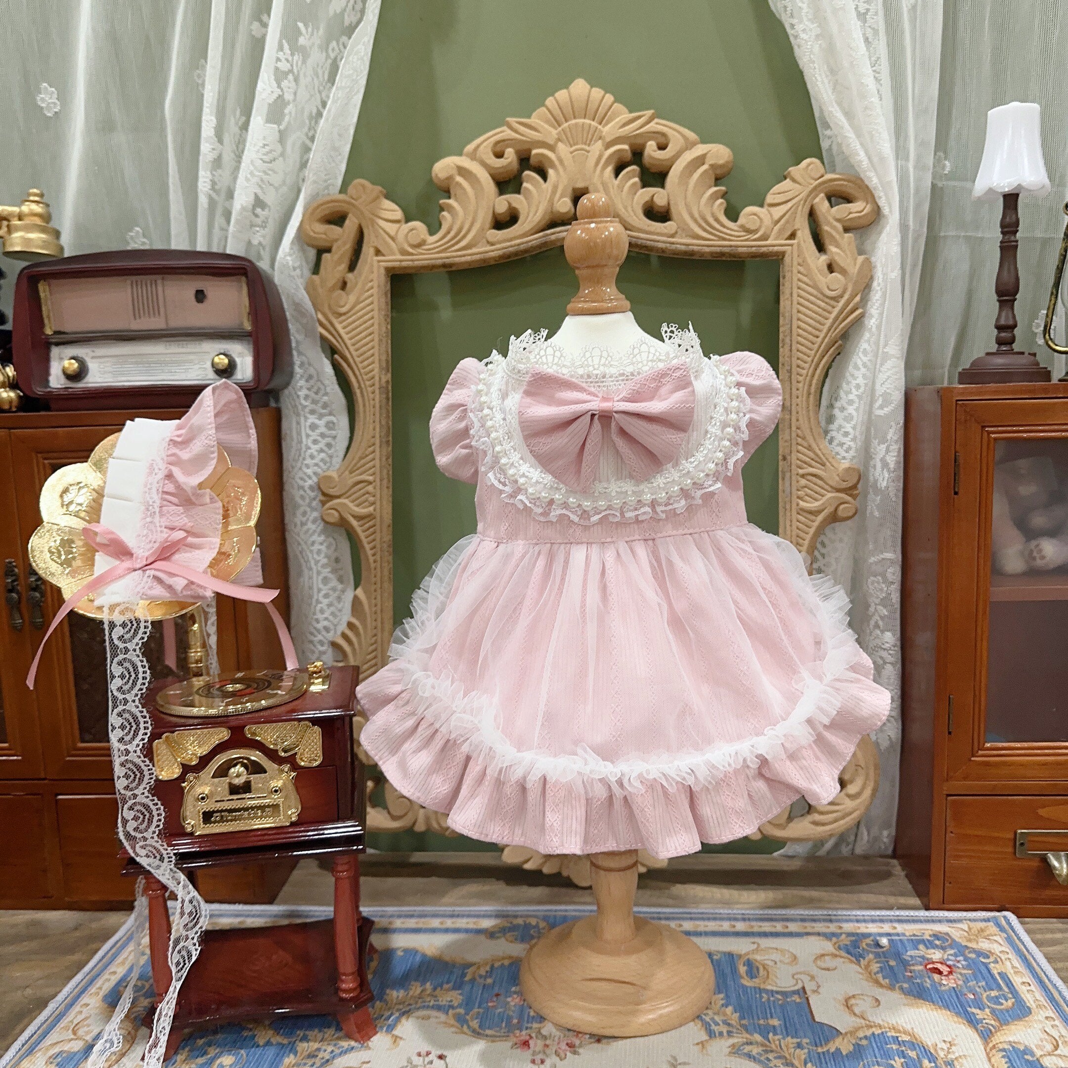 Amya - Pink Lace Bow Lolita Pet Dress Pet Dress Amya