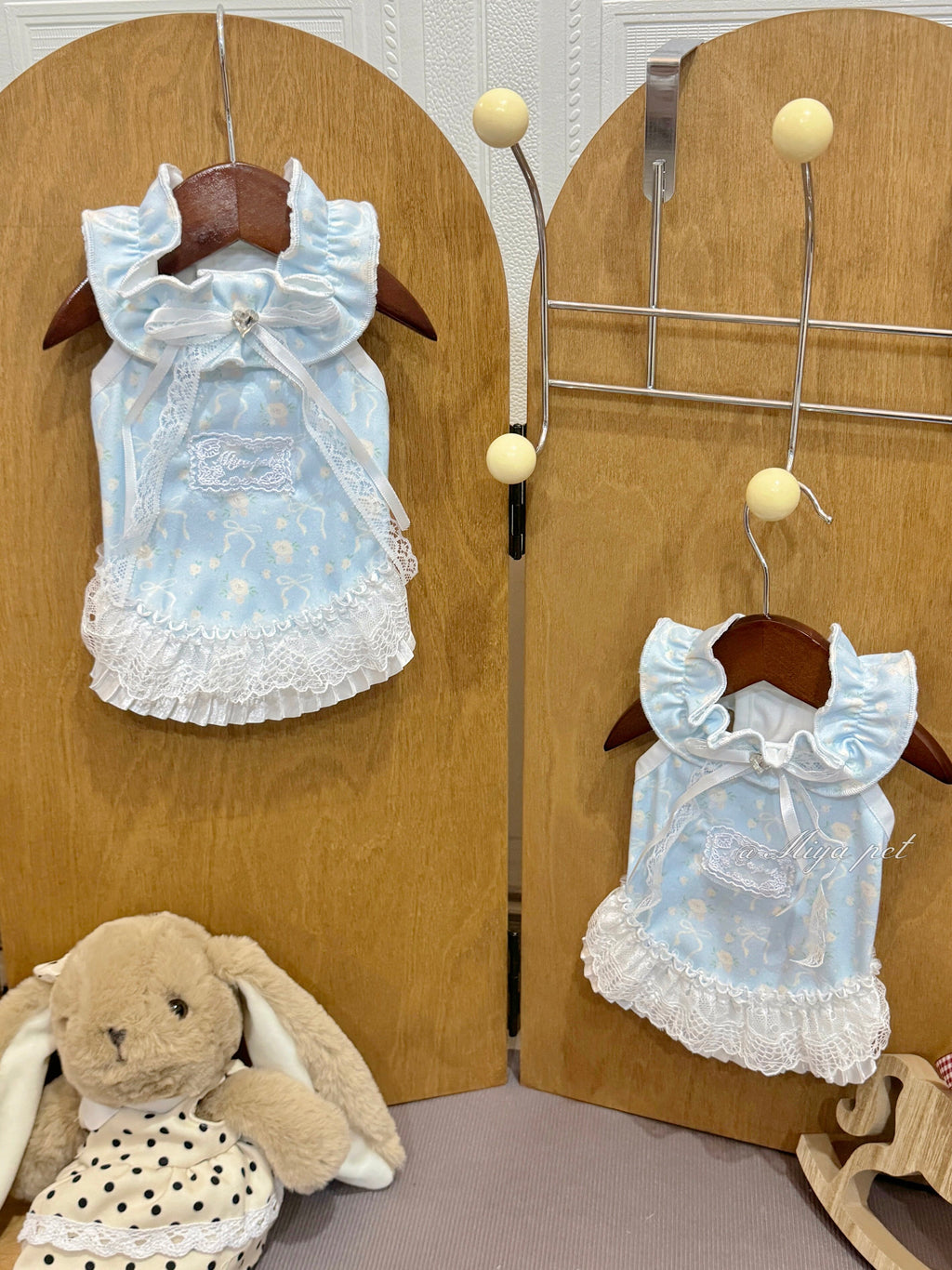 Milk Blue Floral Bow Halter Pet Dress Pet Dress Miya