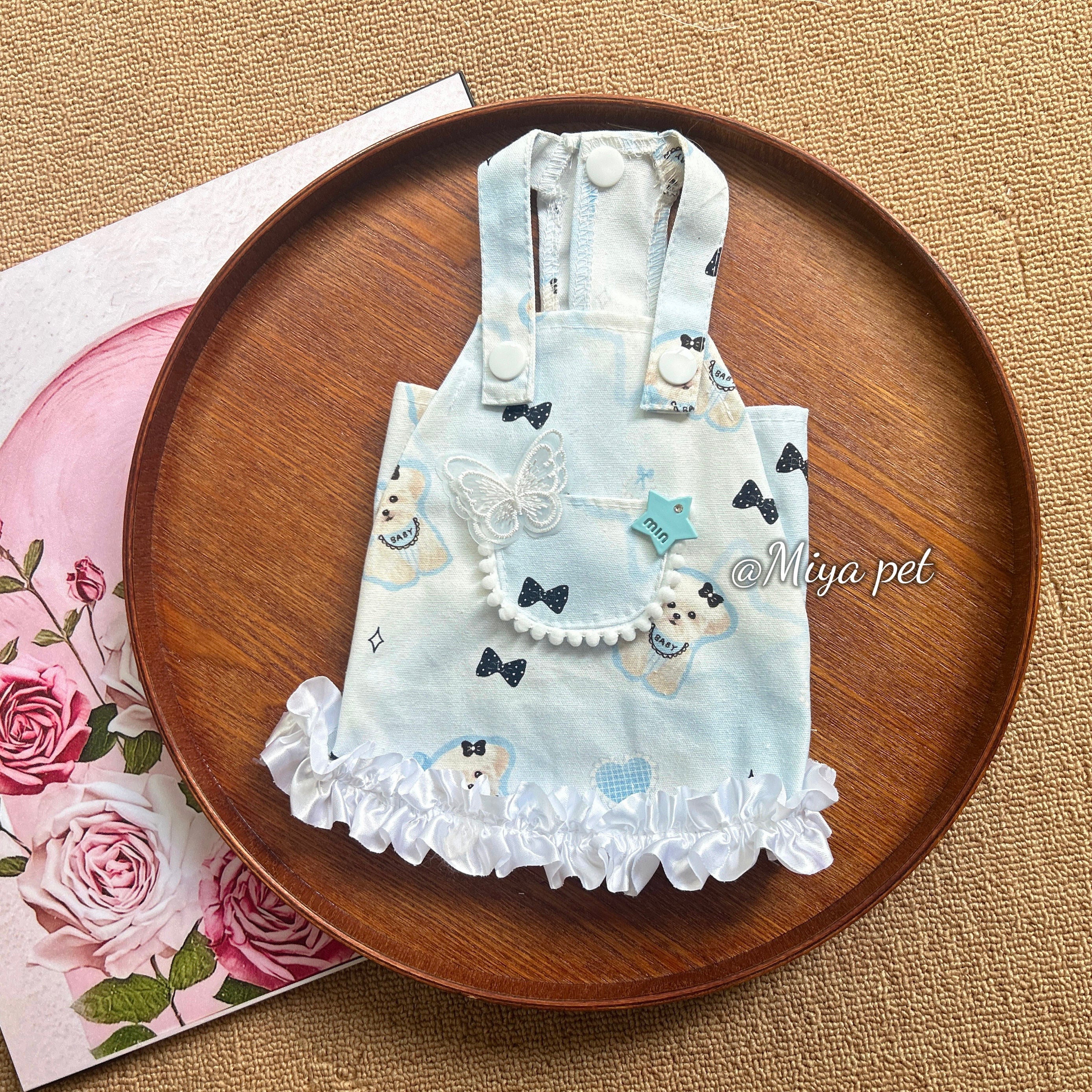 Bear Print Cotton Overall Pet Dress with Front Buttons for Small Dogs & Cats Pet Dress Miya
