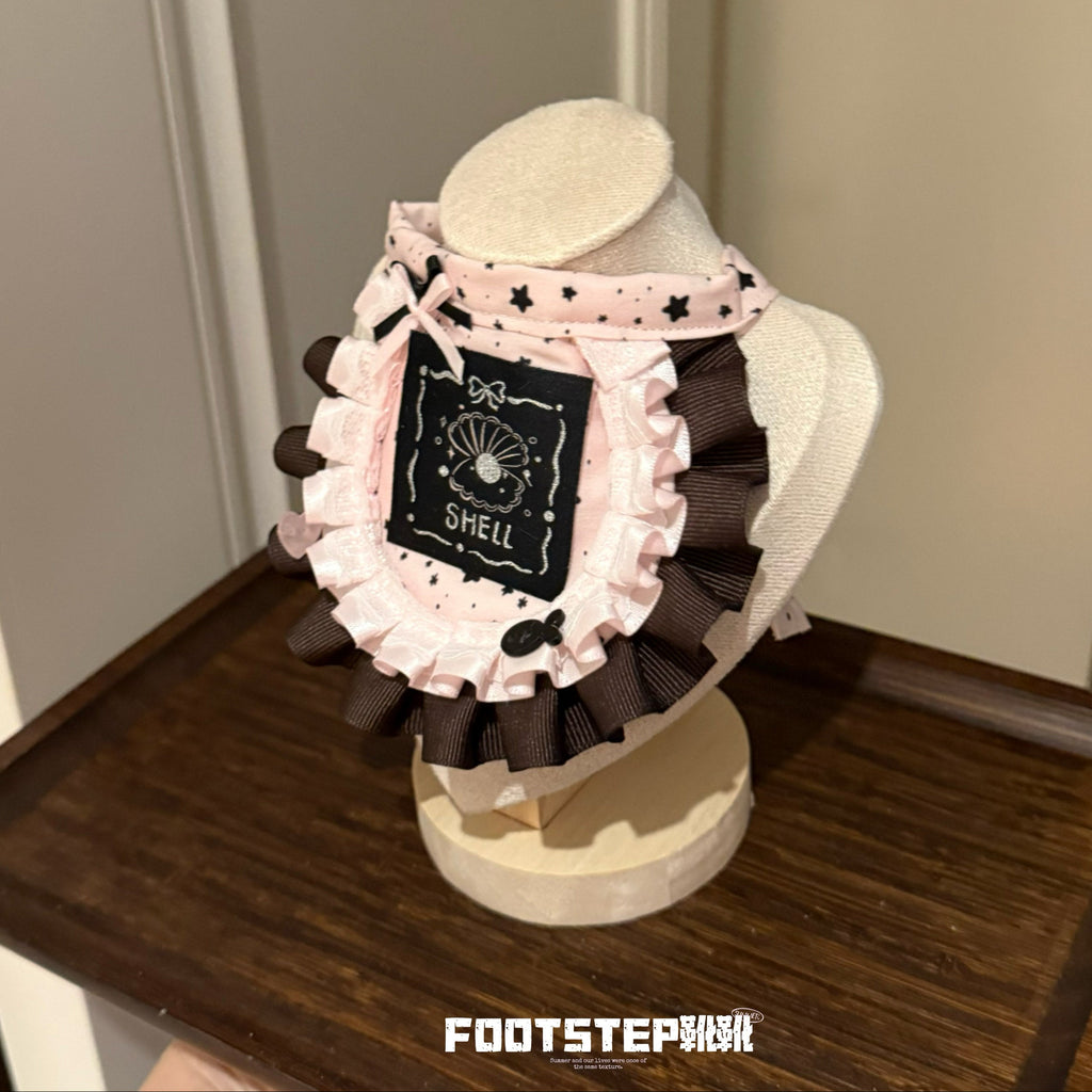 FOOTSTEP - Black Pink Shell Double Ruffle Pet Bib Pet Bibs FOOTSTEP