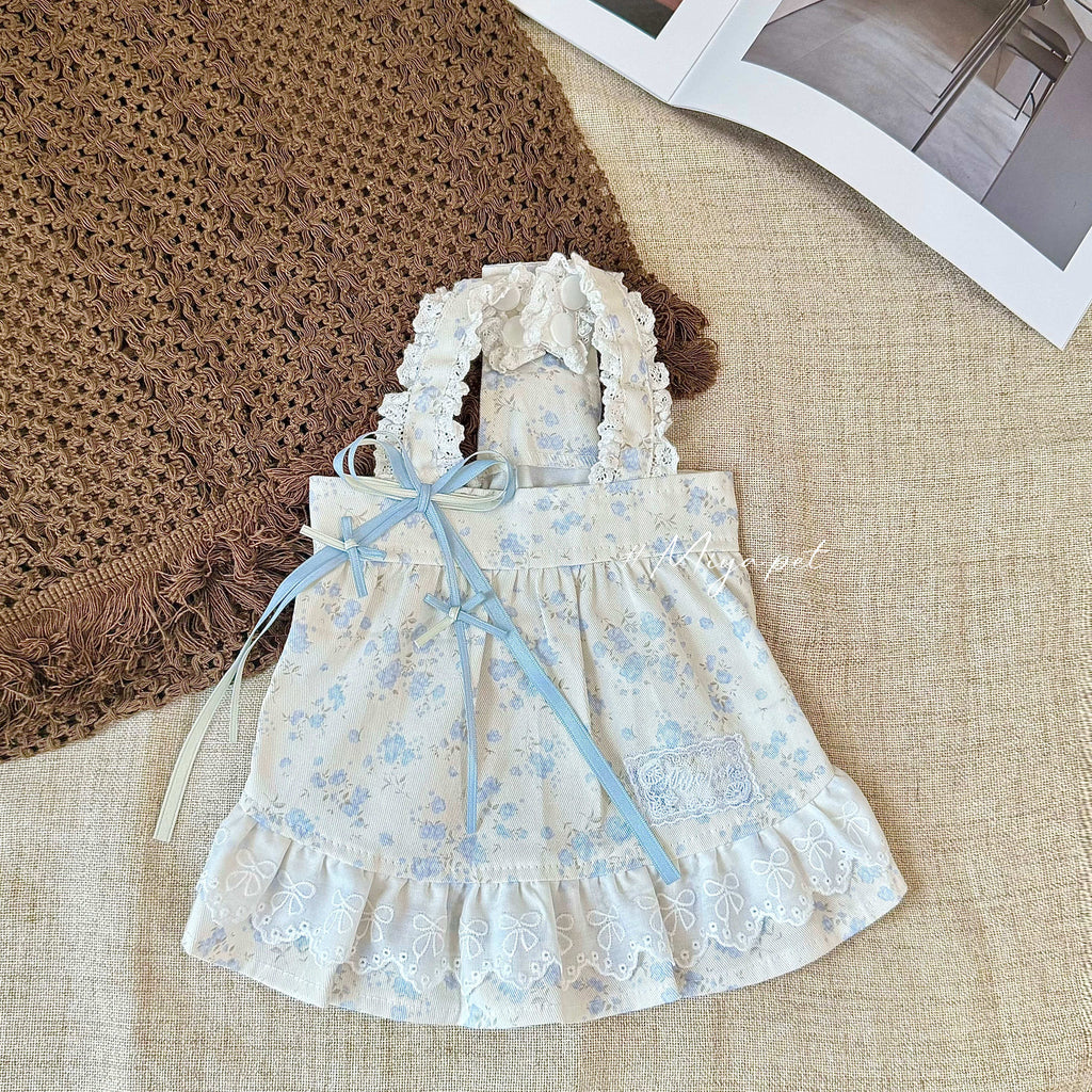 Blue Floral Ribbon Bow Pet Dress for Small Dogs & Cats Pet Dress Miya