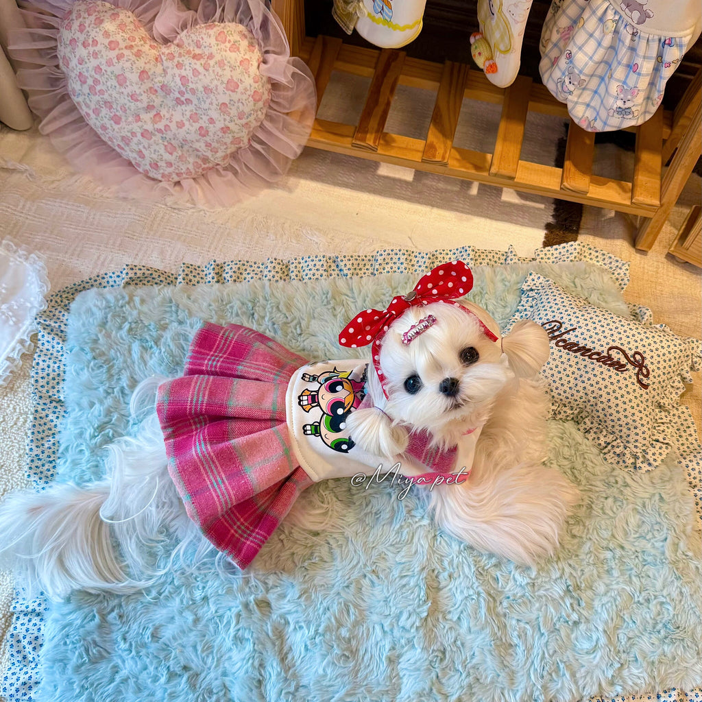 Fleece Lined Plaid Collar Pet Dress for Small Dogs & Cats Pet Dress Miya