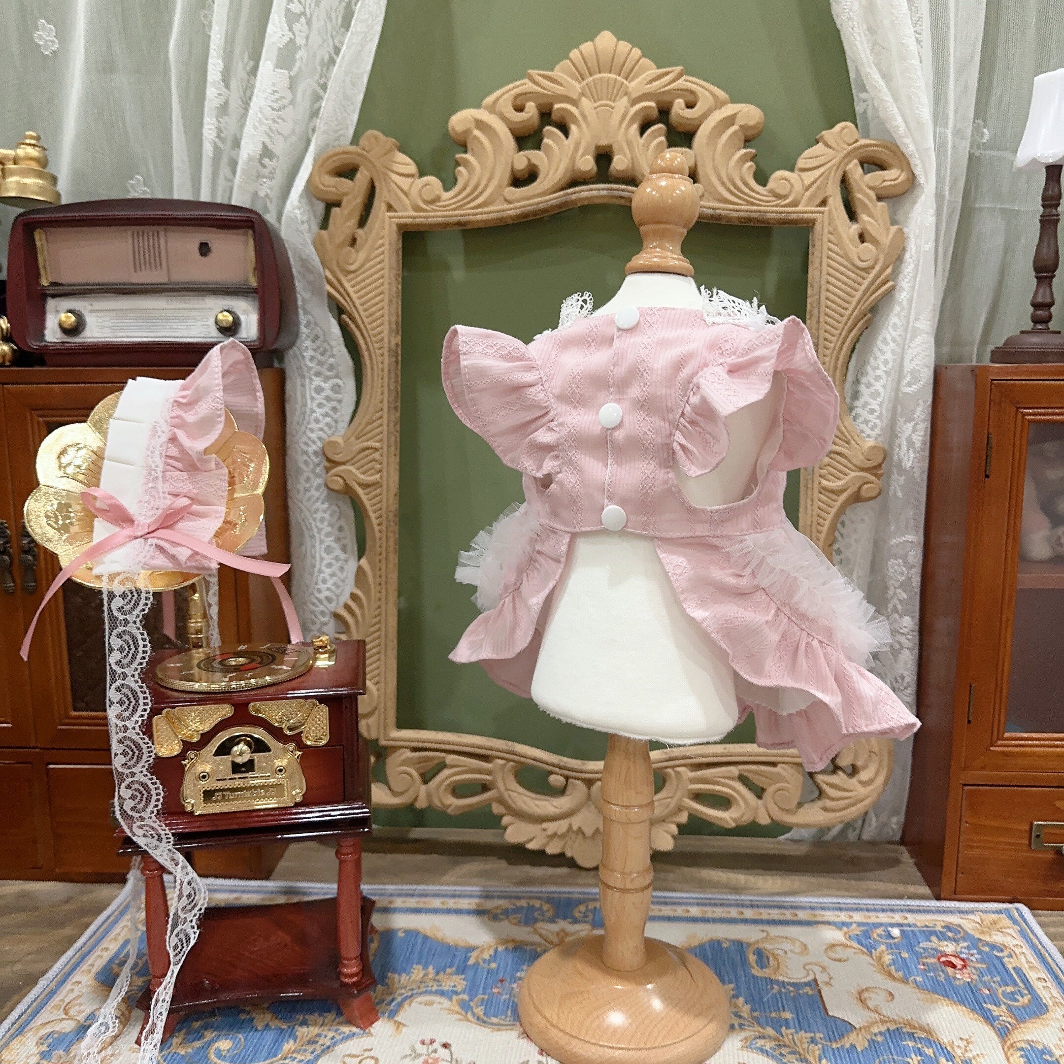 Amya - Pink Lace Bow Lolita Pet Dress Pet Dress Amya