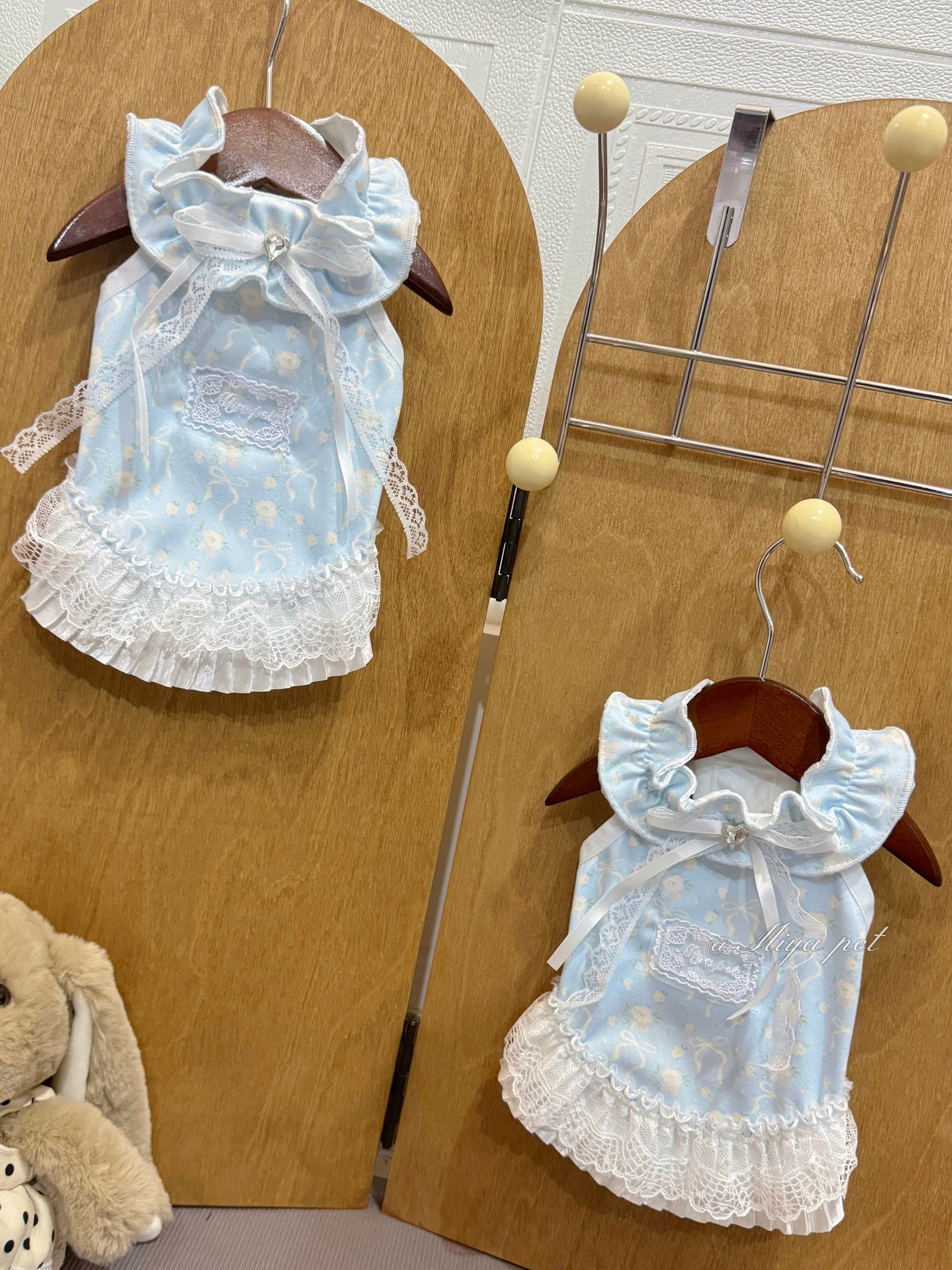 Milk Blue Floral Bow Halter Pet Dress Pet Dress Miya