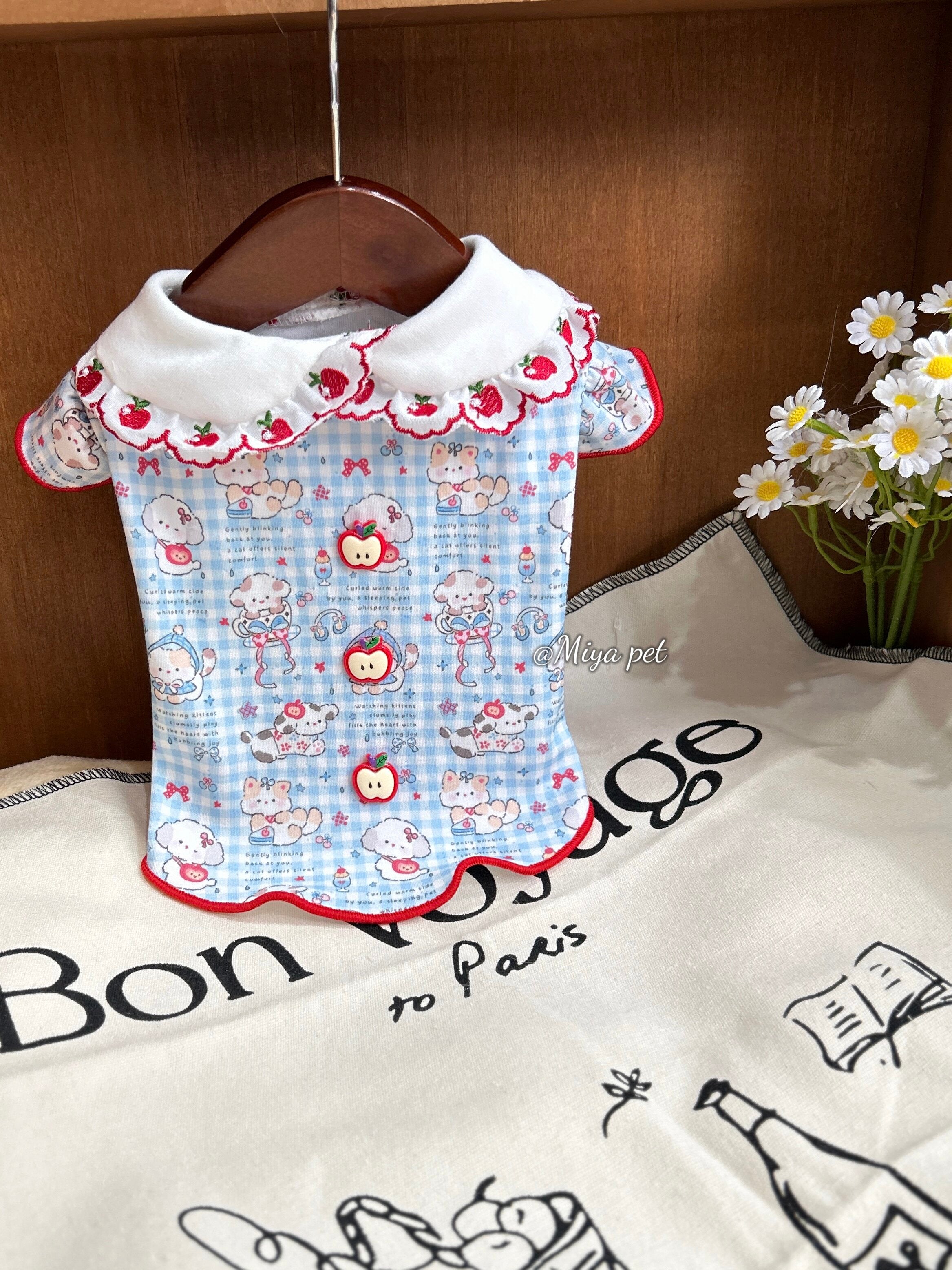 Blue Gingham Apple Pet Top for Small Dogs & Cats Pet Top Miya