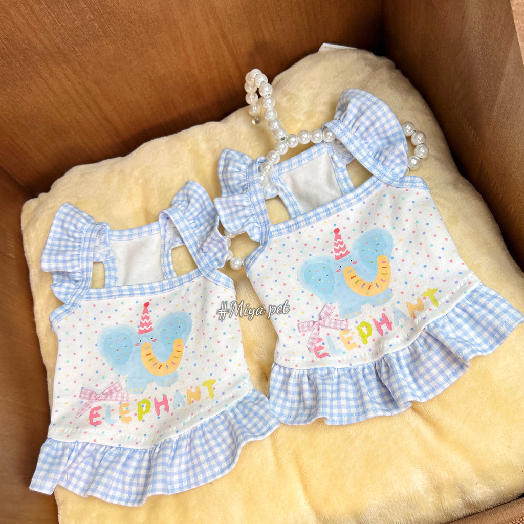 Elephant Print Flutter Sleeve Cotton Pet Dress for Small Dogs & Cats Pet Dress Miya
