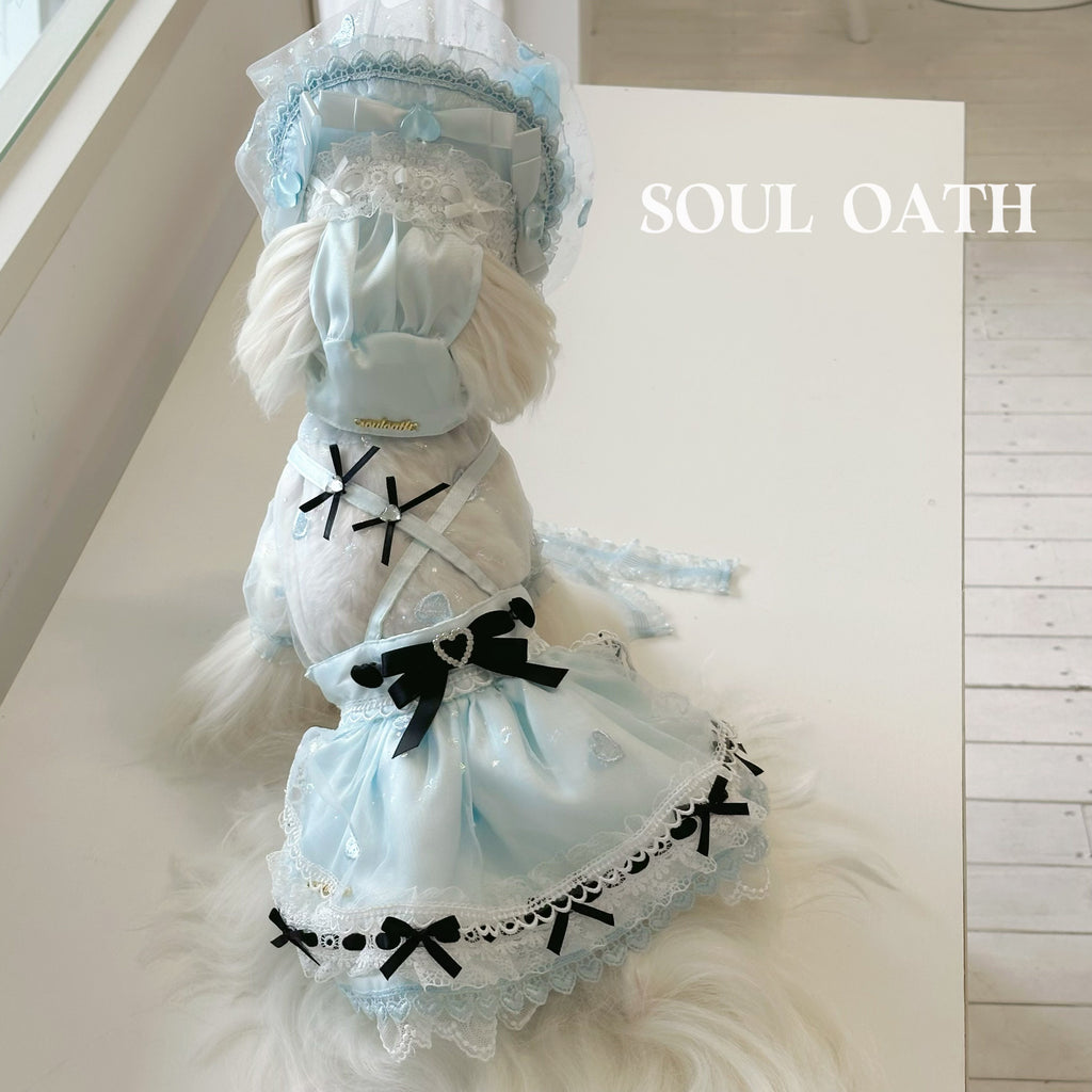 Alice in Wonderland Luxury Dog Dress Set | Princess Gown with Crown & Bonnet for Small Dogs Pet Dress SOUL OATH