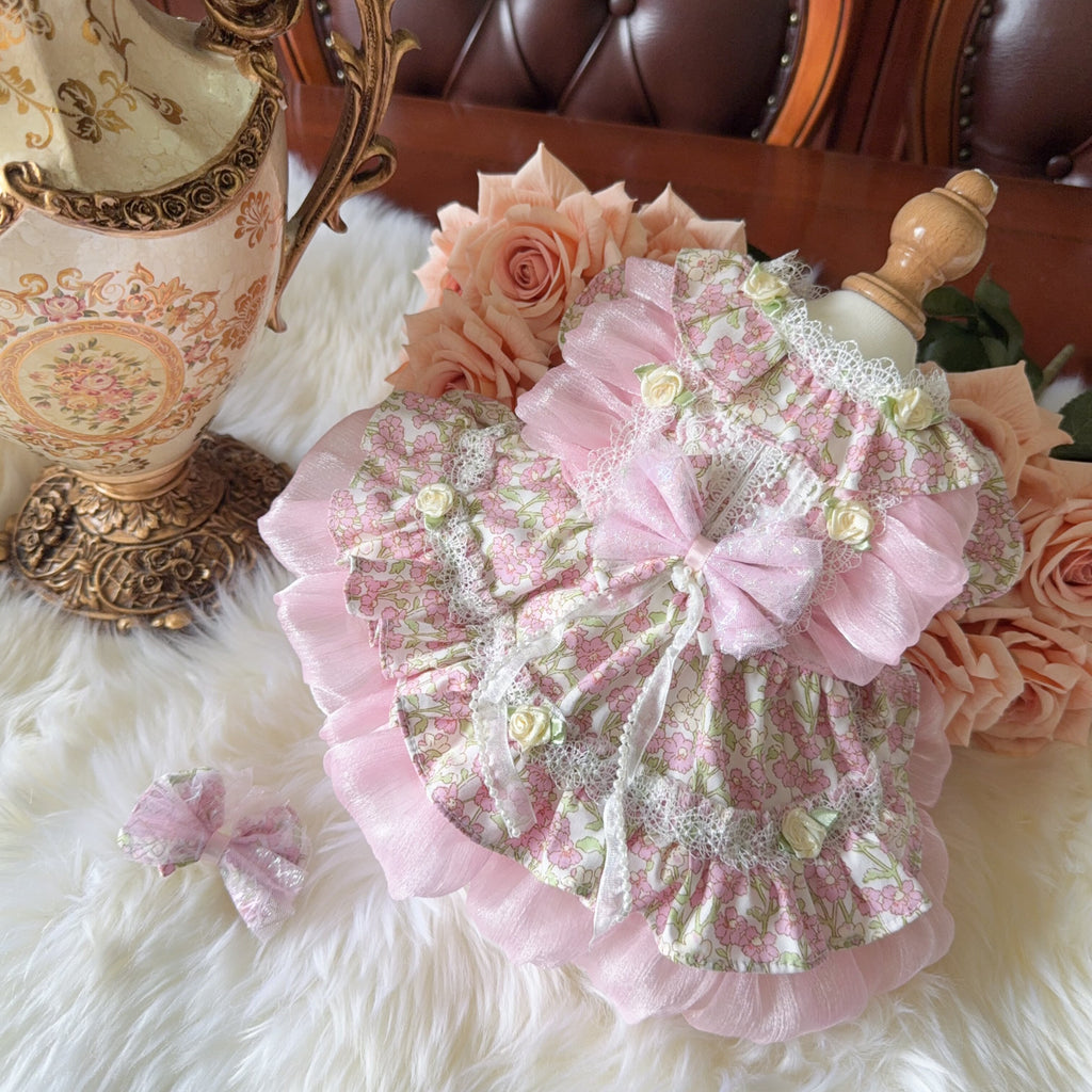 Amya - Pink Floral Ruffle Lolita Pet Dress Pet Dress Amya