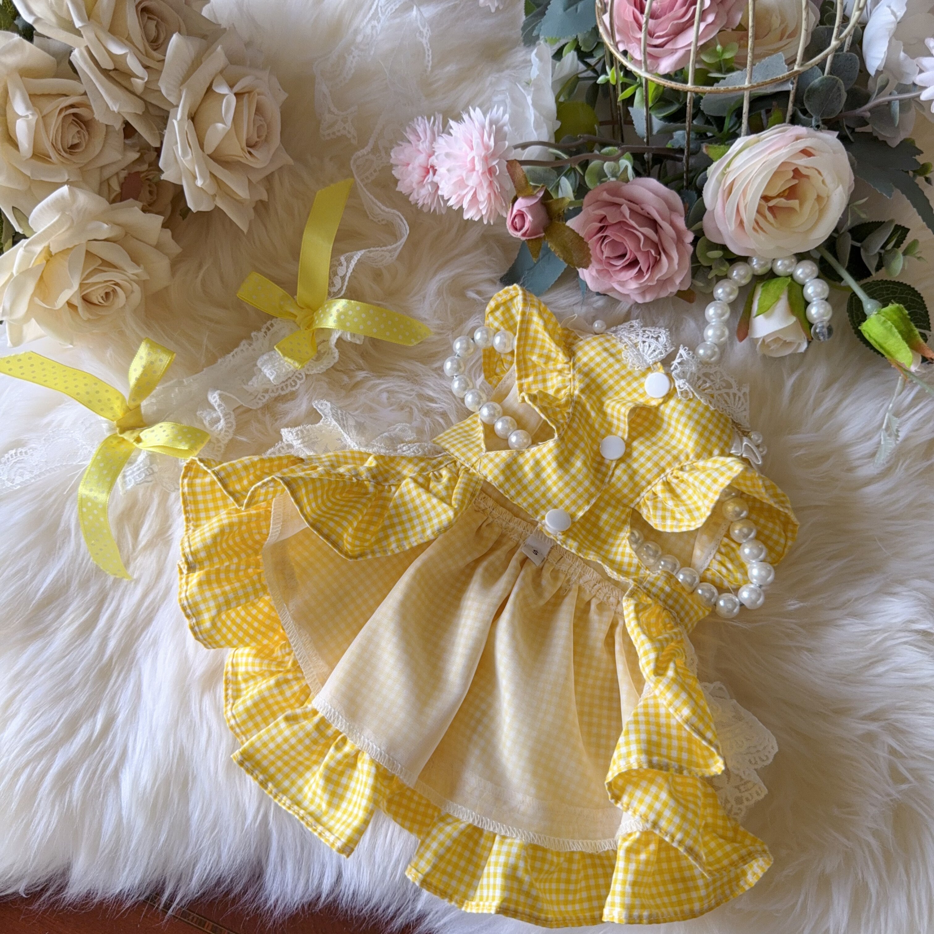 Amya - Yellow Gingham Lolita Pet Dress Pet Dress Amya
