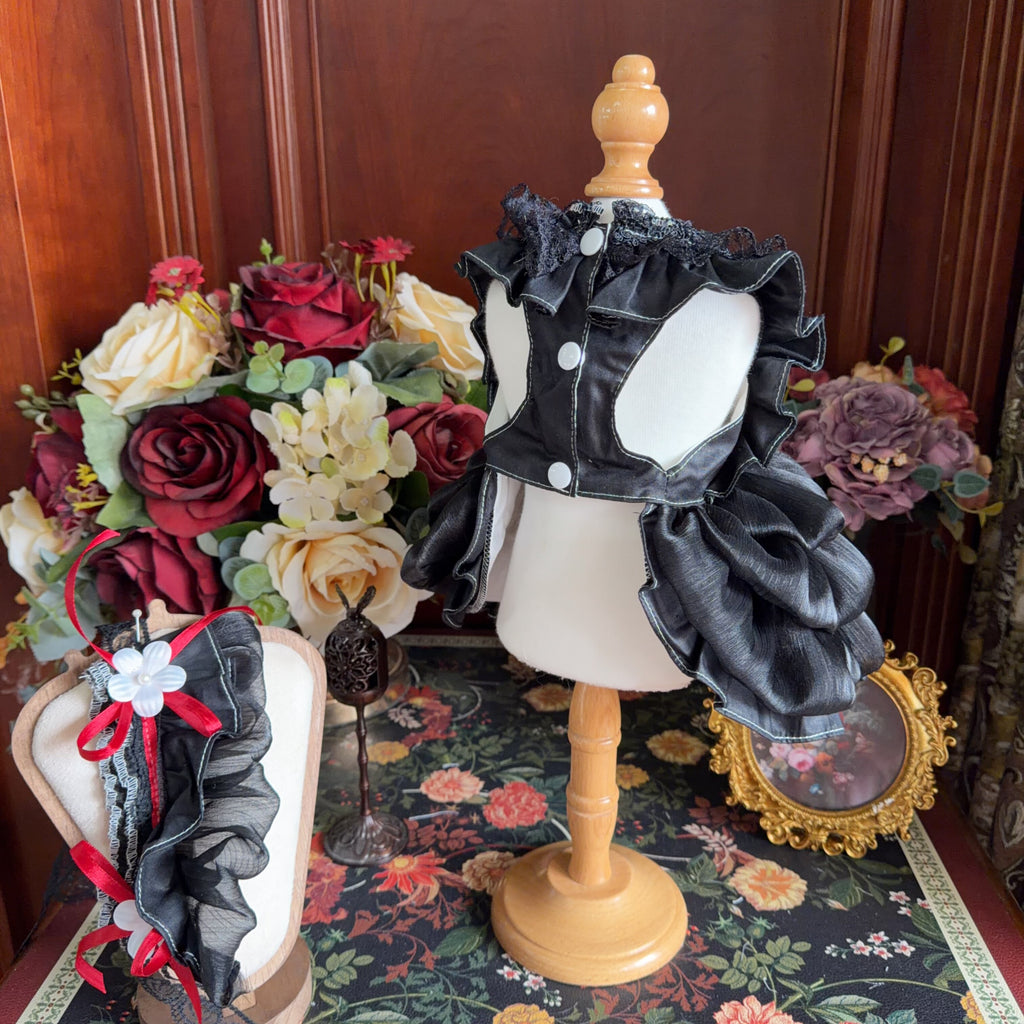 Amya - Red Ribbon Gothic Pet Dress Pet Dress Amya