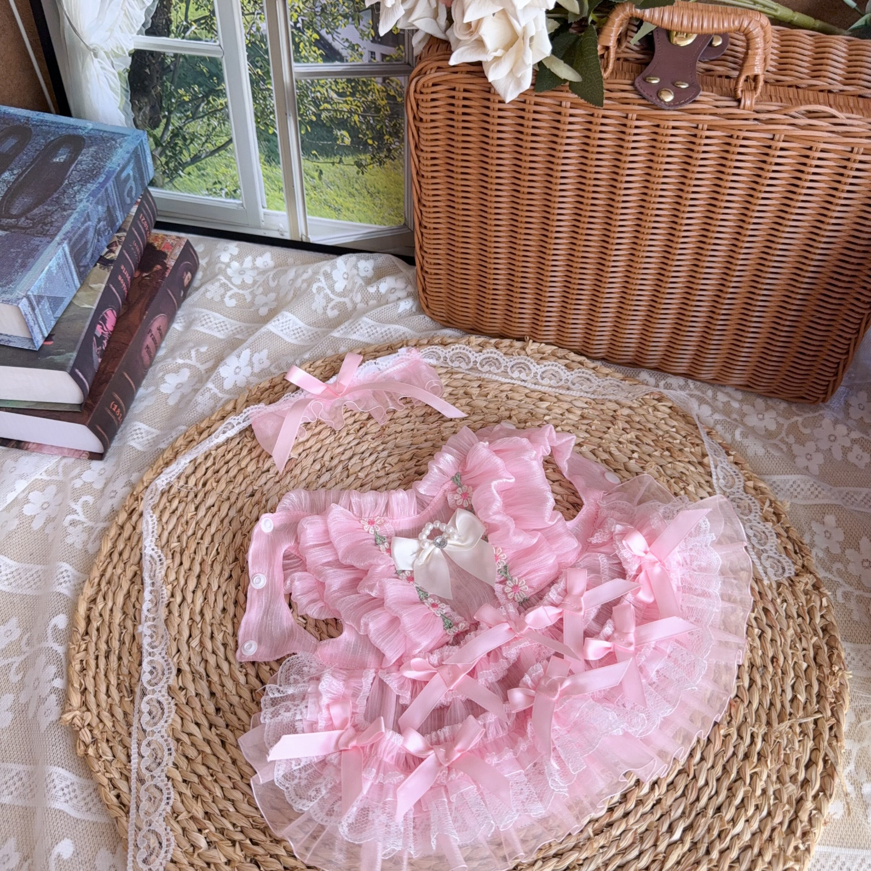 Amya - Pink Satin Bow Lolita Pet Dress Pet Dress Amya