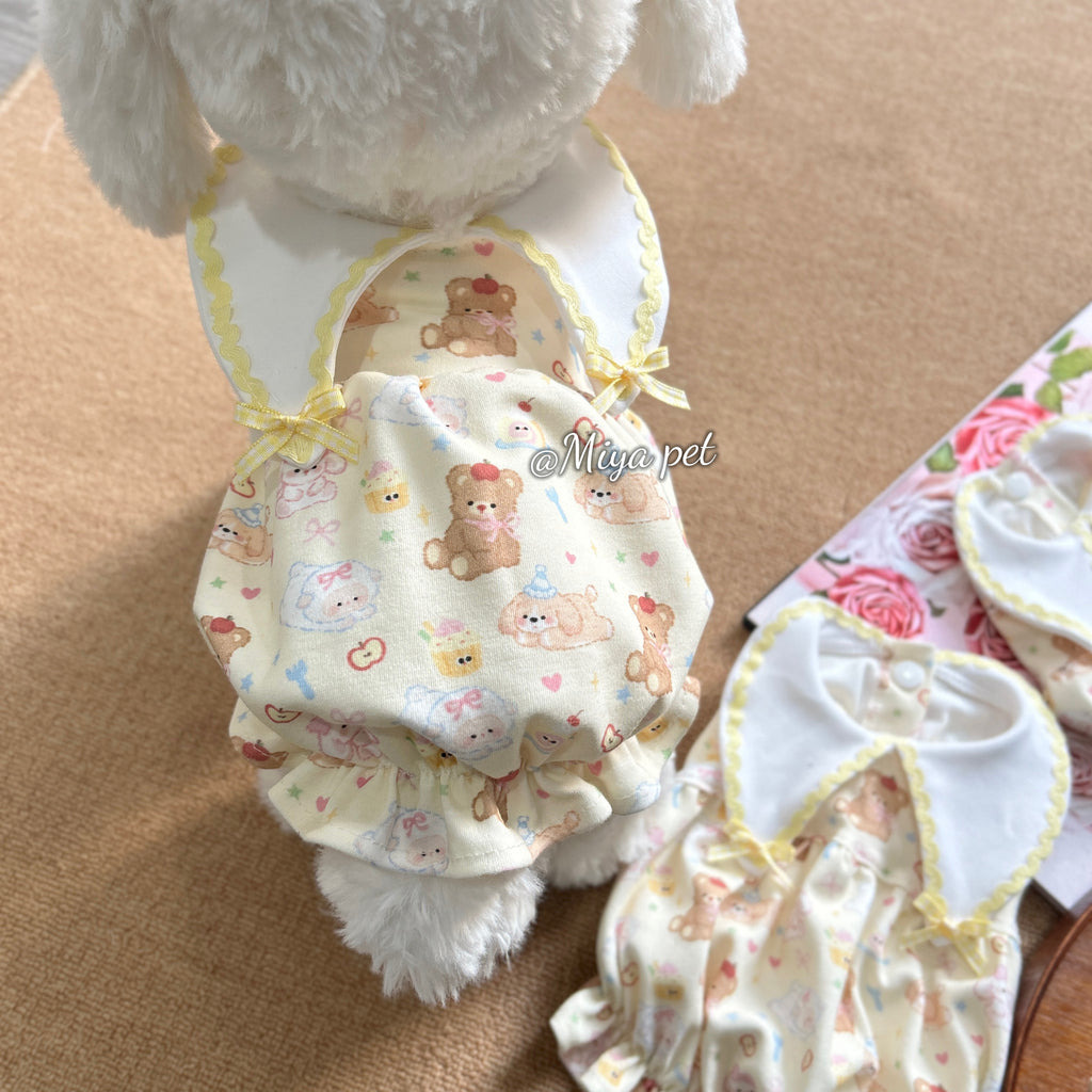 Bear Print Triangle Collar Bubble Pet Dress for Small Dogs & Cats Pet Dress Miya