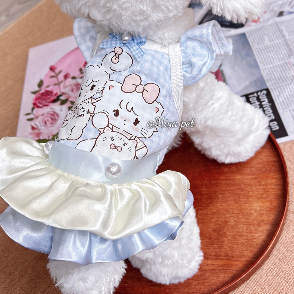 Cartoon Print Camisole Pet Dress Milk Blue Pet Dress Miya