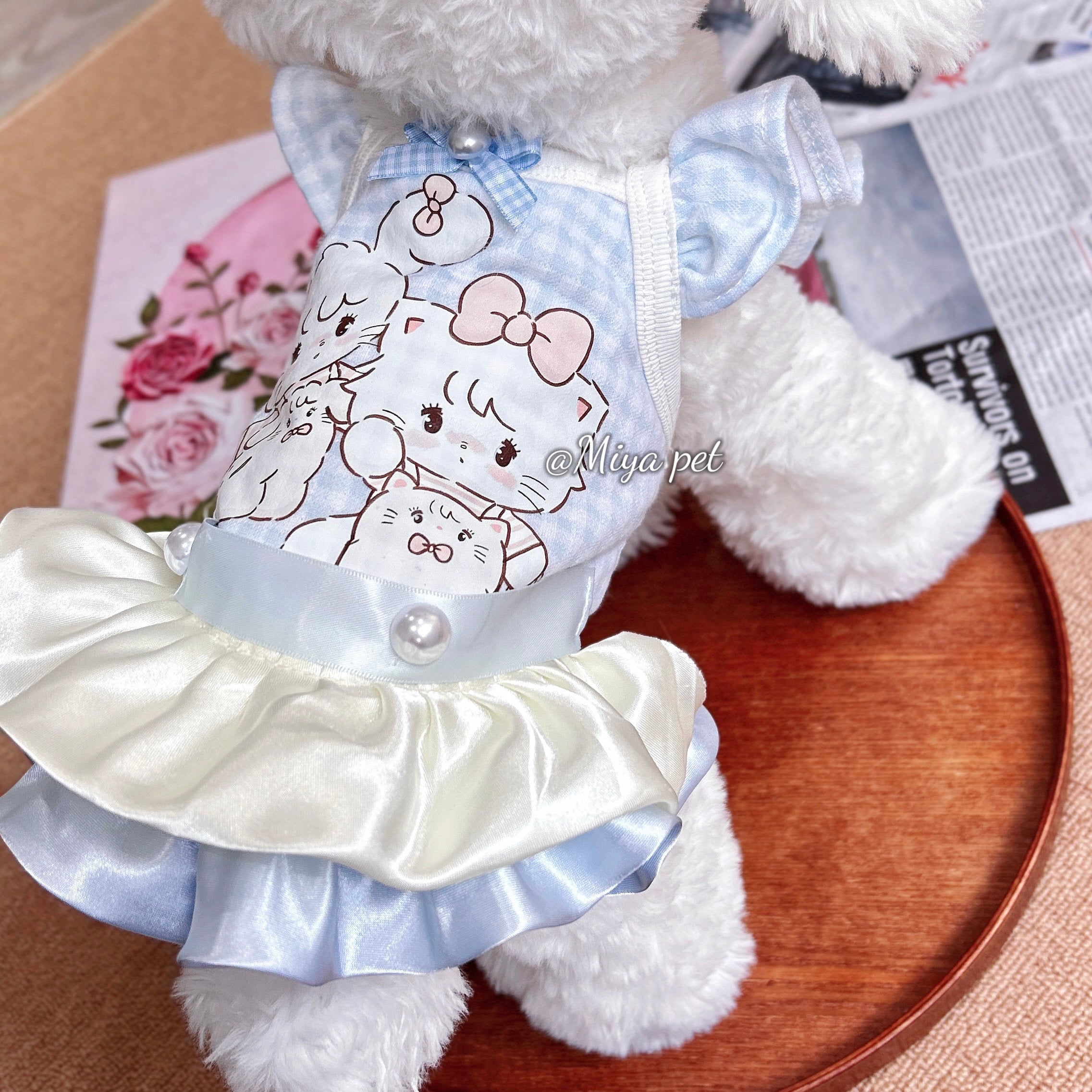 Cartoon Print Camisole Pet Dress Milk Blue Pet Dress Miya