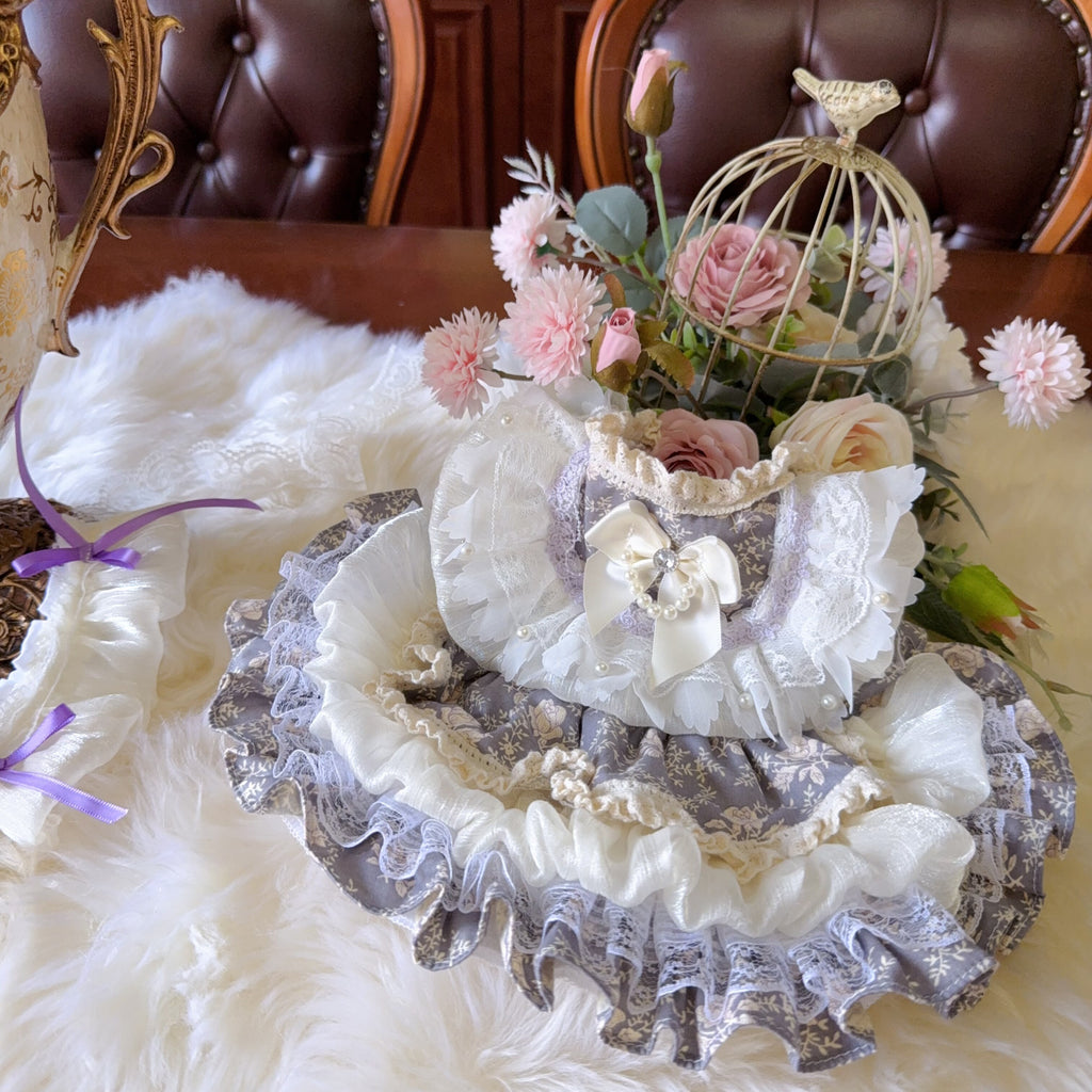 Amya - Grey Floral Lolita Pet Dress Pet Dress Amya
