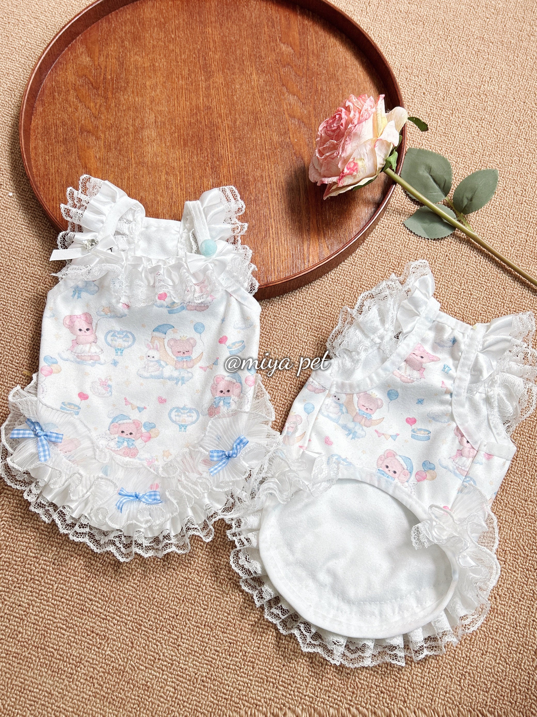 Bear Print Lace Camisole Pet Dress for Small Dogs & Cats Pet Dress Miya