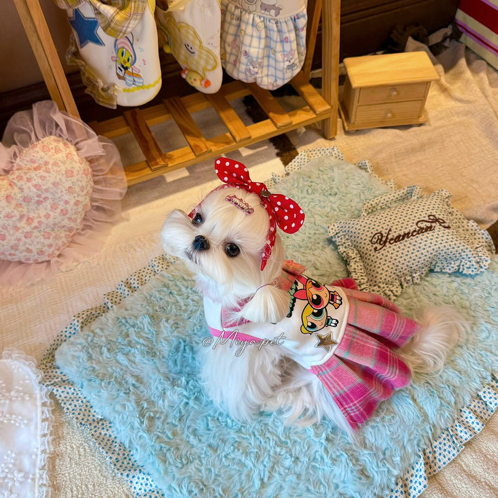 Fleece Lined Plaid Collar Pet Dress for Small Dogs & Cats Pet Dress Miya