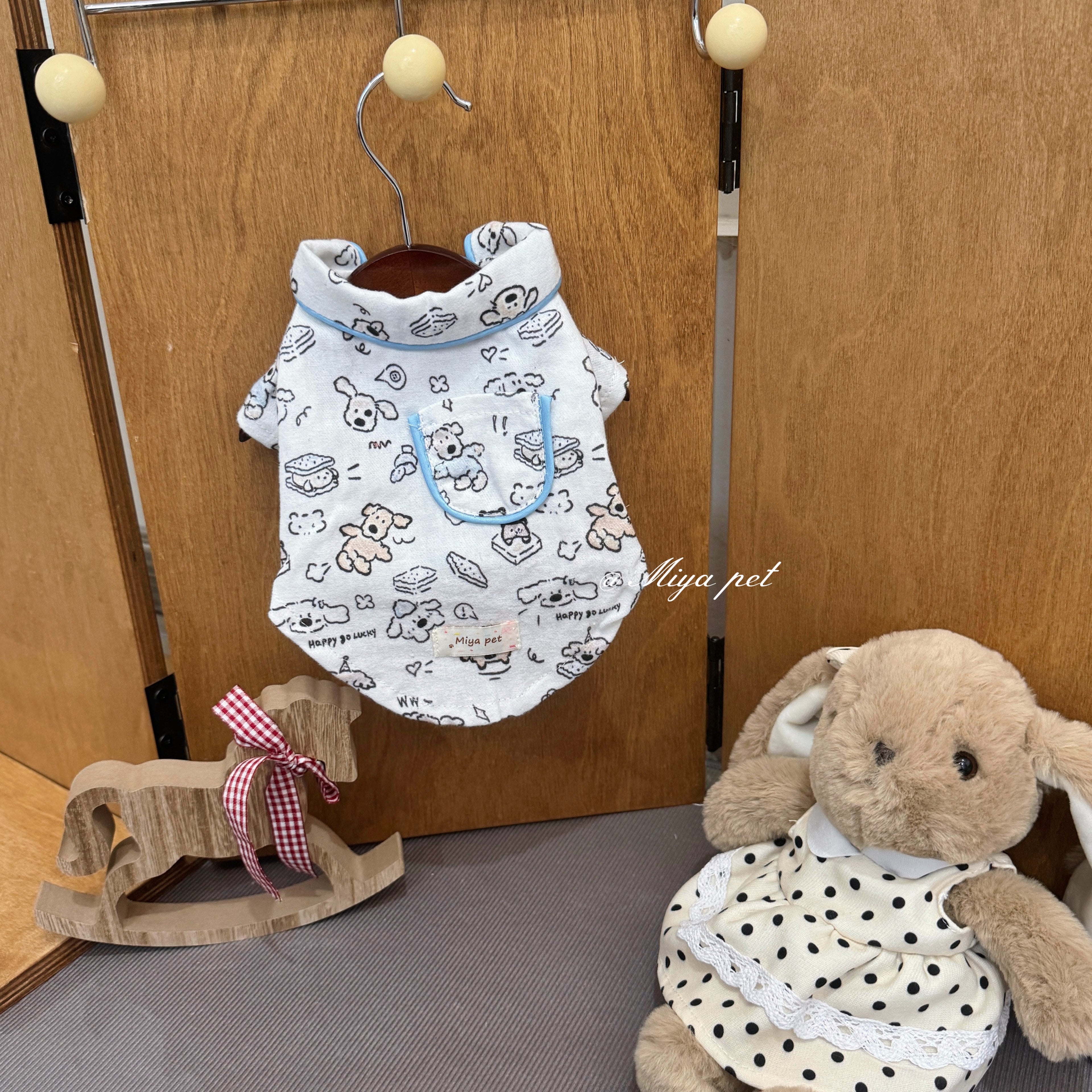 Cute Animal Print Pet Pajama Shirt for Small Dogs & Cats Pet Top Miya XXS White