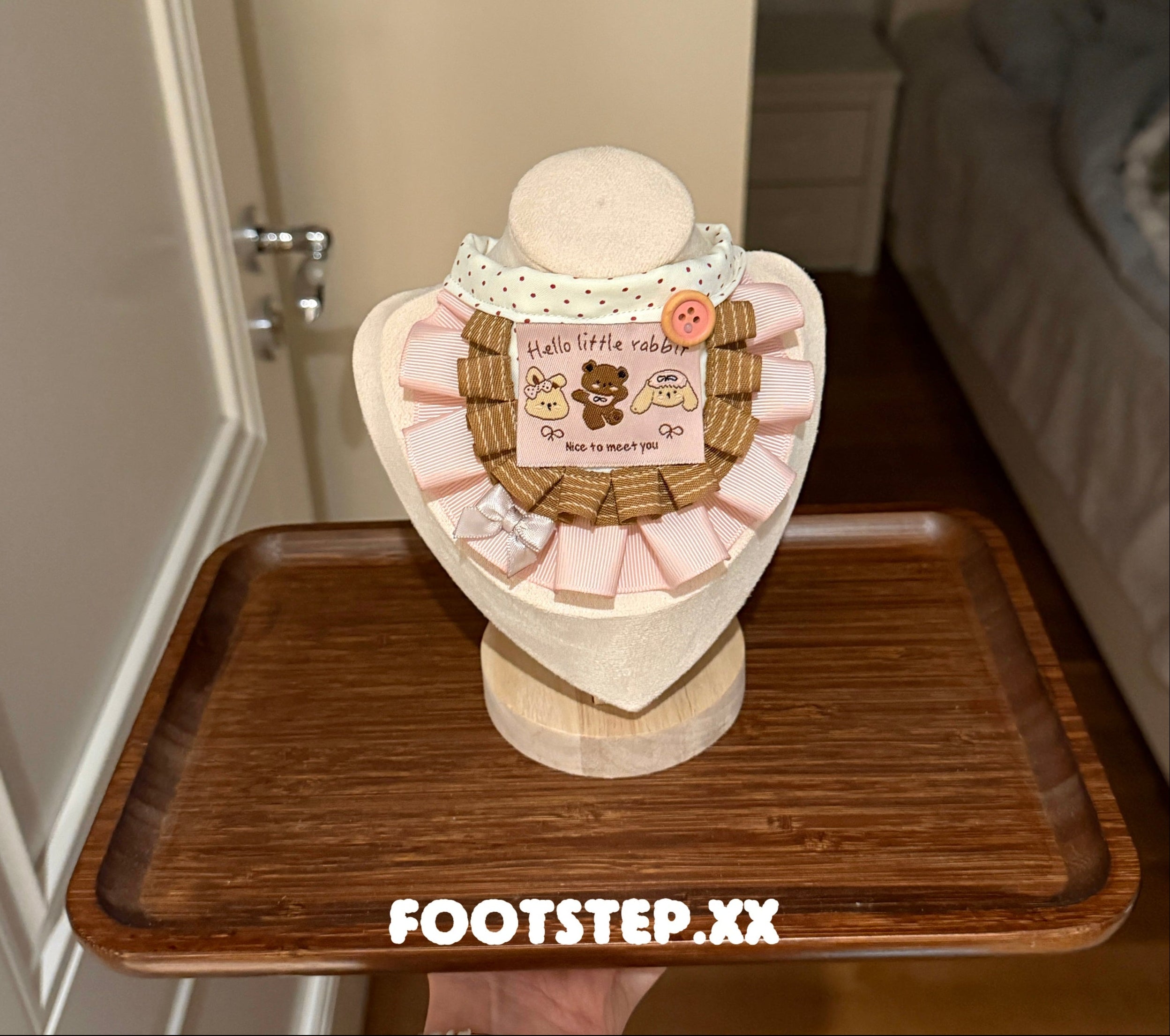 FOOTSTEP - Roll Heart Bear Double Ruffle Pet Bib Pet Bibs FOOTSTEP Pink S