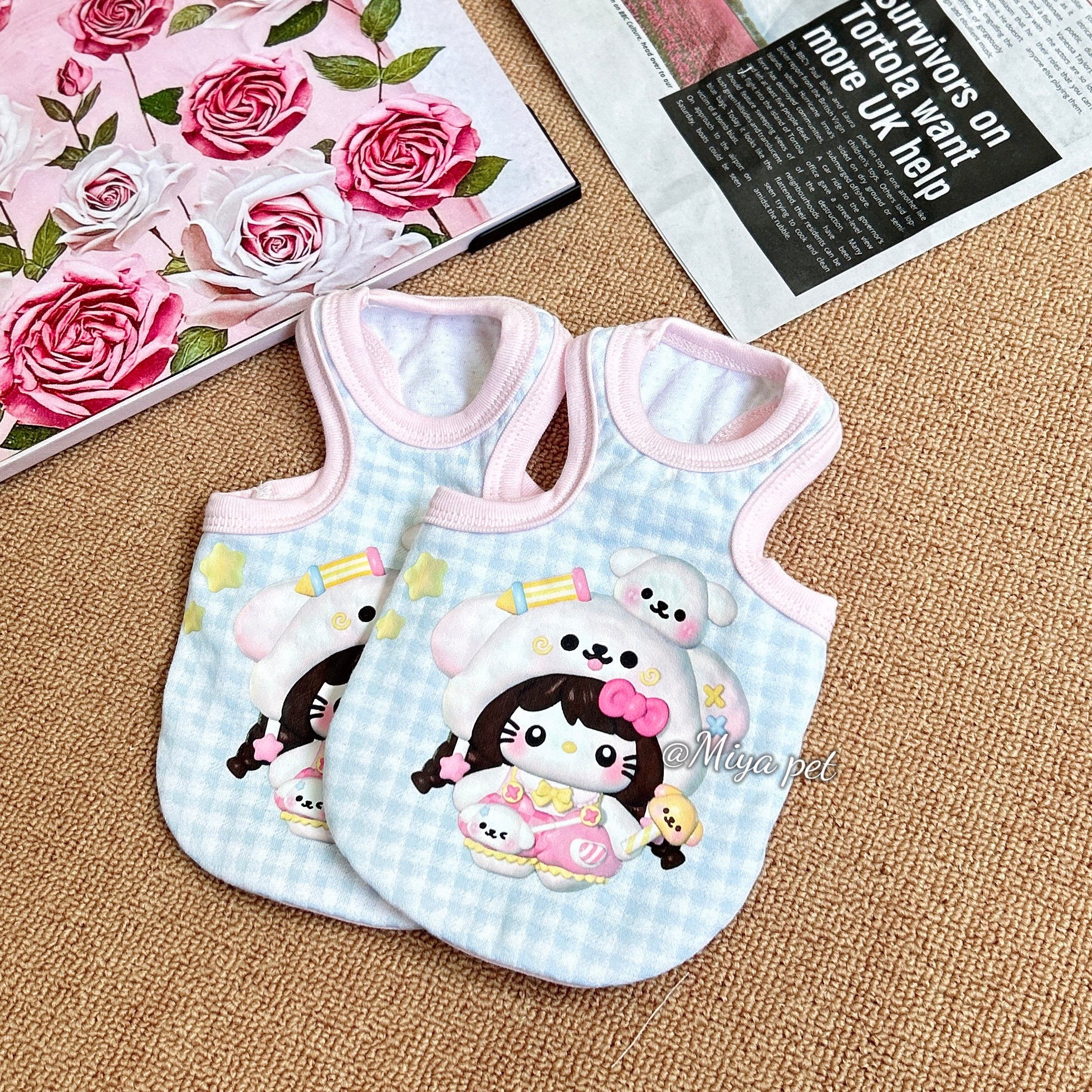 Cotton Printed Pet Tank Top Pet Top Miya XXS Crayon Puppy