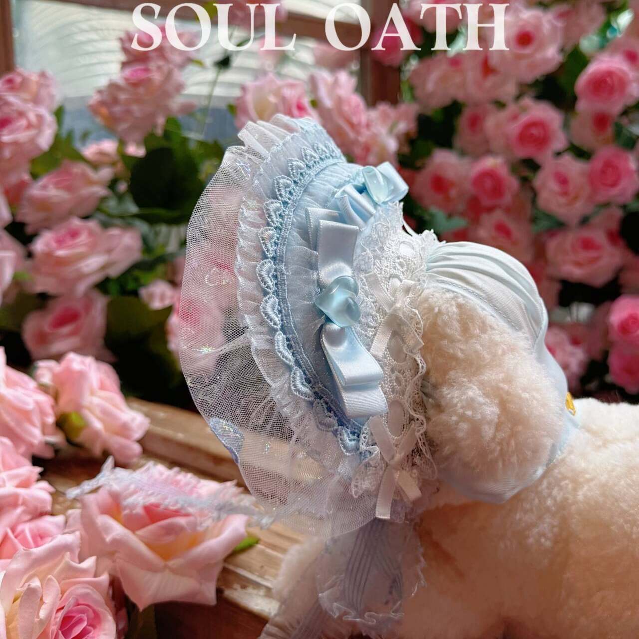 Alice in Wonderland Luxury Dog Dress Set | Princess Gown with Crown & Bonnet for Small Dogs Pet Dress SOUL OATH Bonnet XS